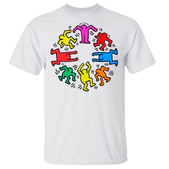 Urban Outfitters Keith Haring Dancing People Circle Short Sleeve Shirt Art Wear - Picture 2 of 8